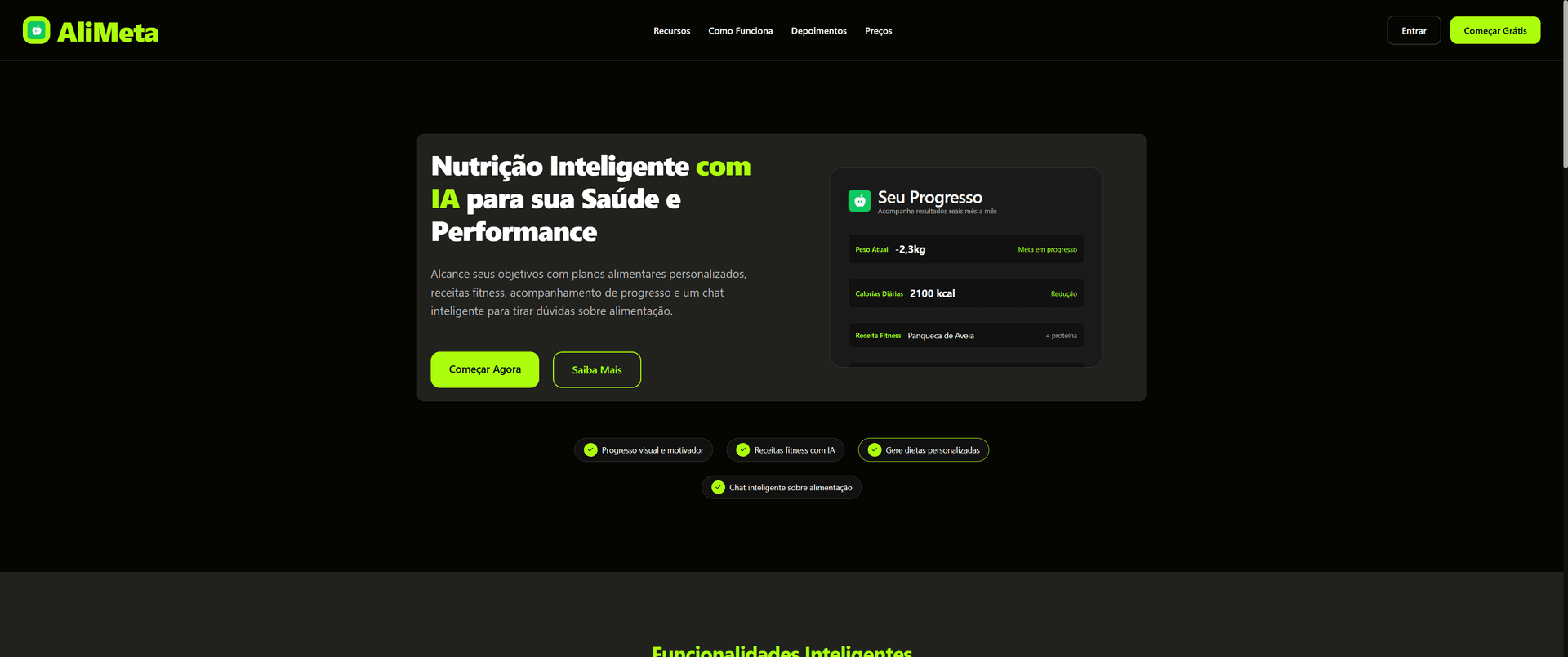 Screenshot do projeto Alimeta - MicroSaas de Nutrição