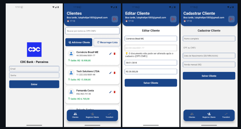 Screenshot do teste técnico CDC Bank - App Bancário Mobile