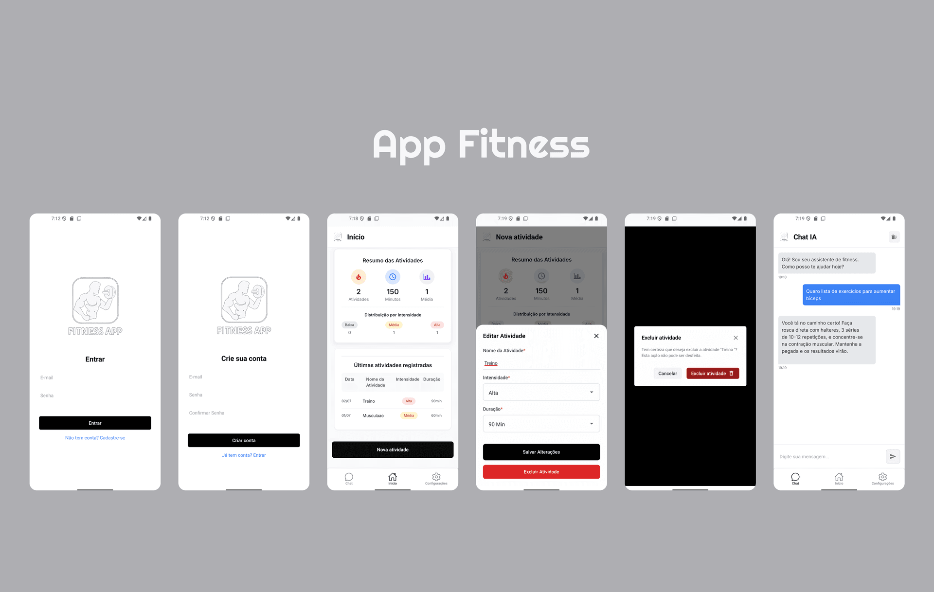 Screenshot do teste técnico App Fitness