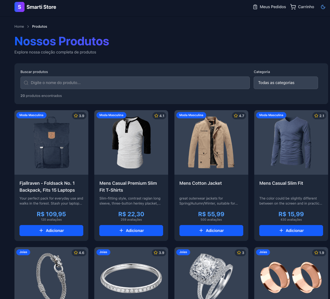 Screenshot do teste técnico Smarti Web Ecommerce