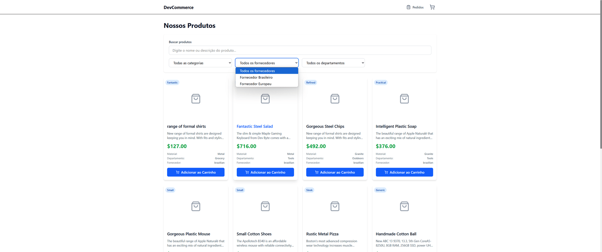 Screenshot do teste técnico App Web de Ecommerce com ReactJs
