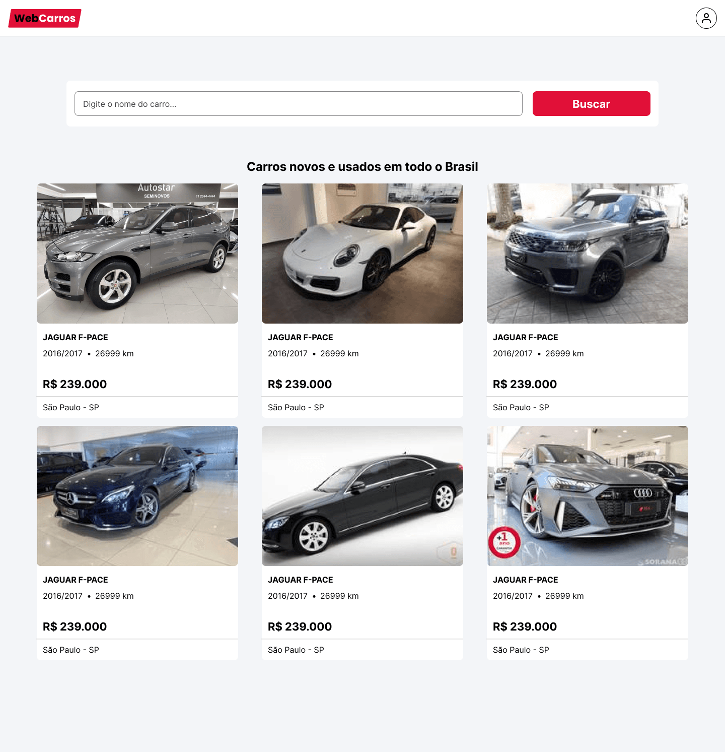 Screenshot do projeto Web Carros